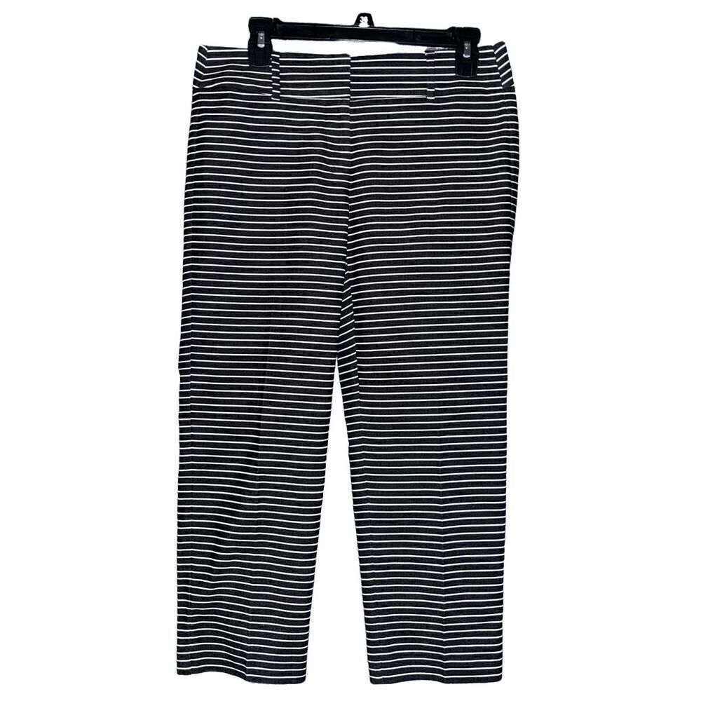 Loft Original Ankle Pants 2 Black White Striped Stretch Career‎ Trousers NWT